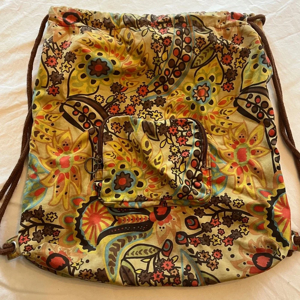 Vera Bradley Retired Provencal Drawstring Backpack Cinch Bag Yellow Paisley